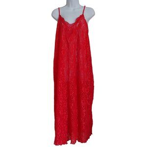 Serenada Red Sheer Lacy Sweetheart Floral Long Nightgown 5X